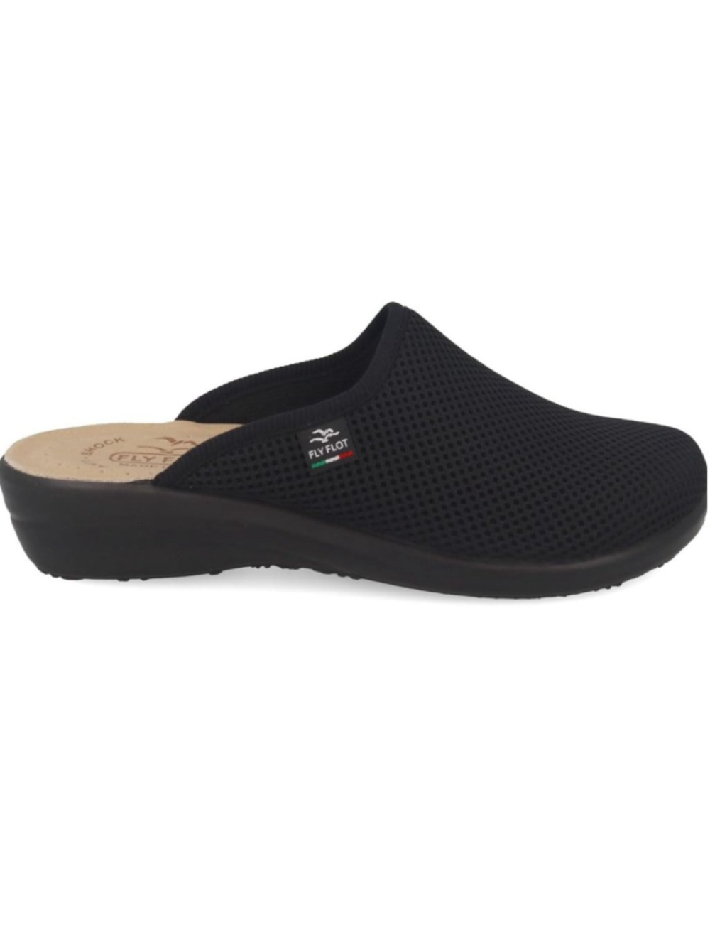 Fly Flot Italy Black Mesh Comfort Clogs Anti Shock Leather Slip On Mules NWOT